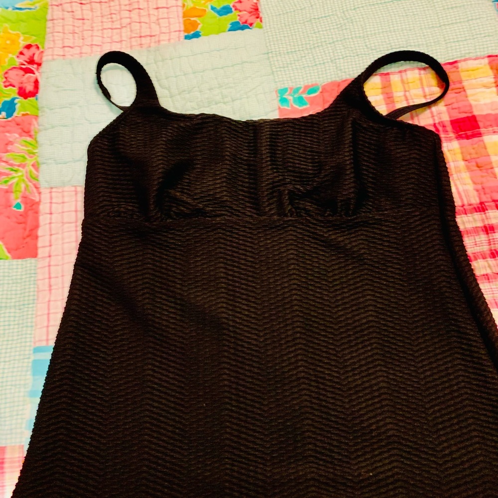 Lands End Black Tankini Plus Size 16 Built in Underwire Bra Swimsuit Top
